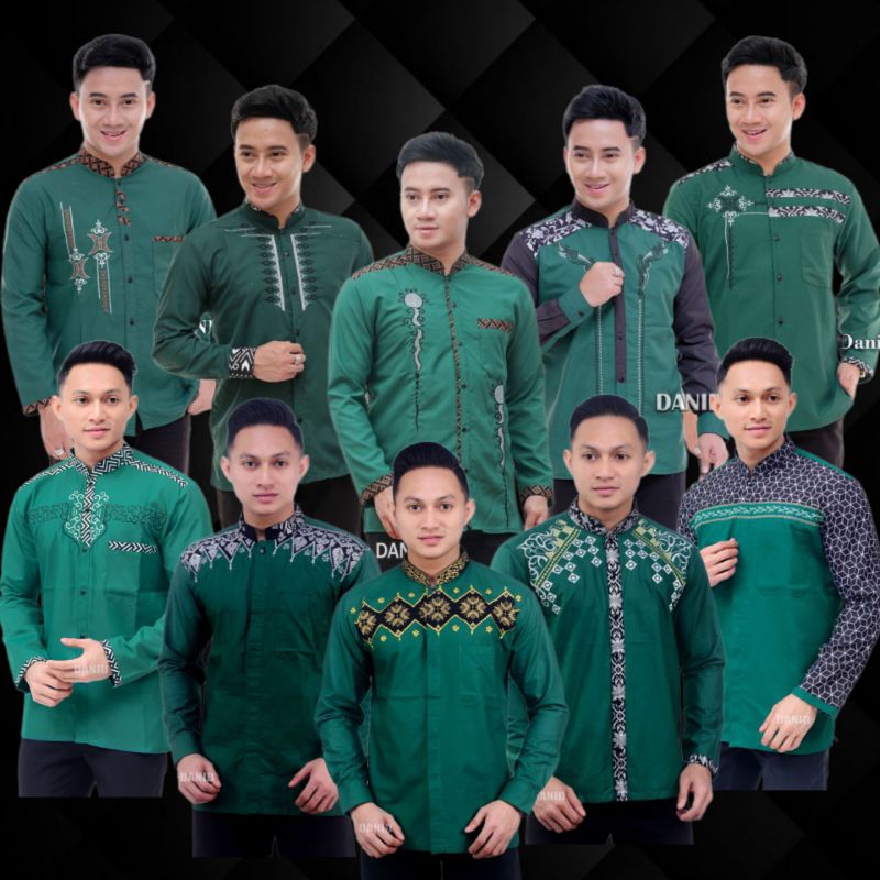 New Baju Koko Pria Dewasa Lengan Panjang Exclusive Warna Hijau Botol / Hijau Daun / Hijau Sage Edisi