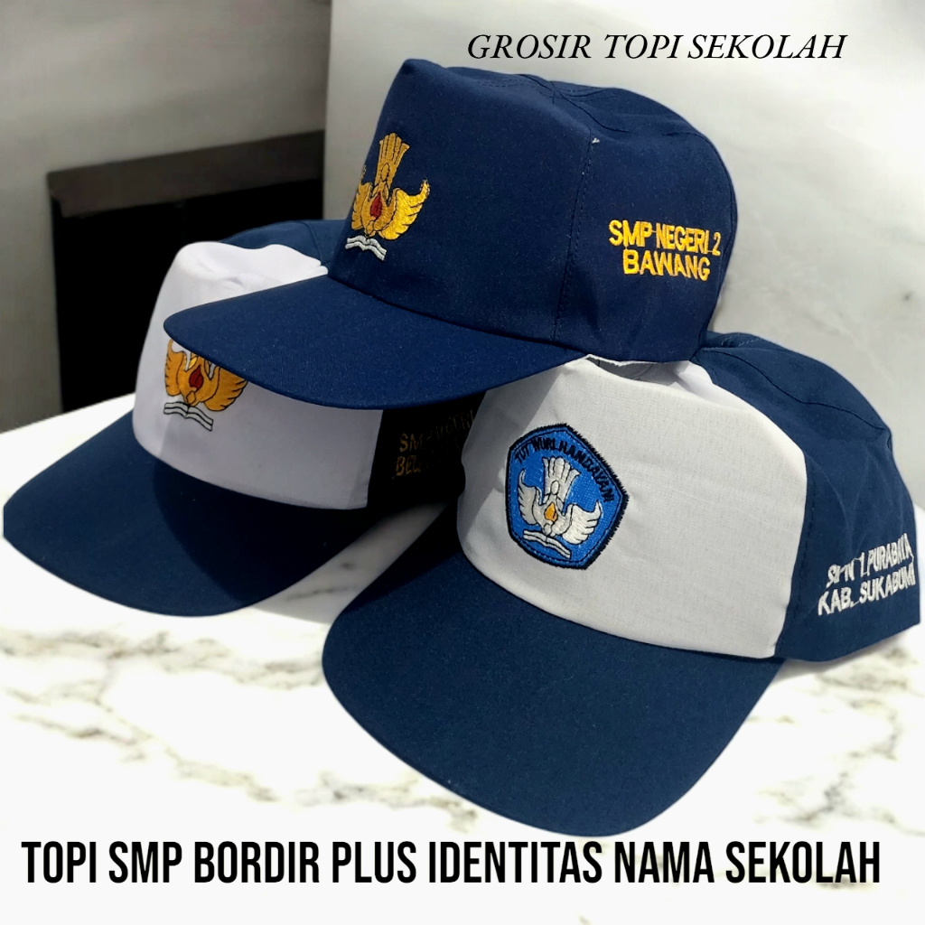 TOPI SMP BORDIR PLUS IDENTITAS SEKOLAH