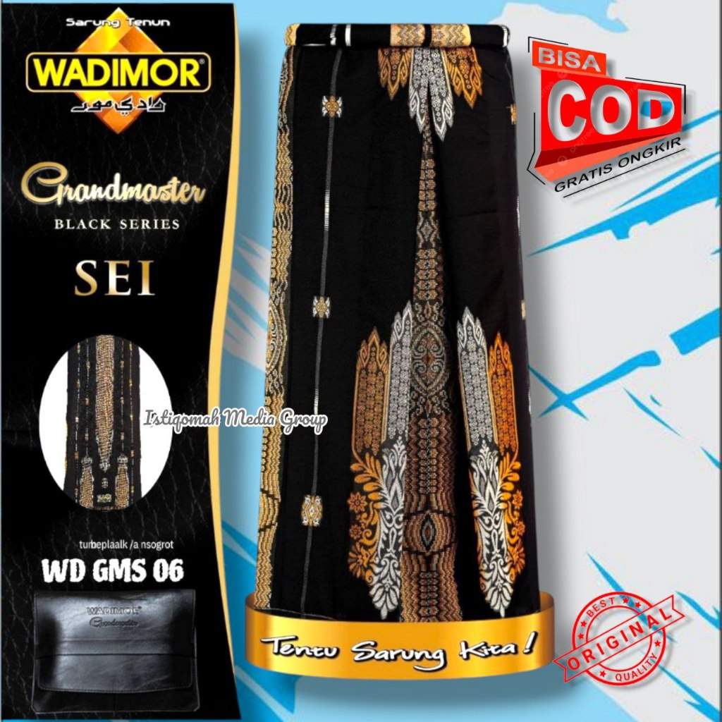 Sarung pria Wadimor hitam Primer GRANDMASTER SEI Ori Jacquard Songket Kemasan Dompet