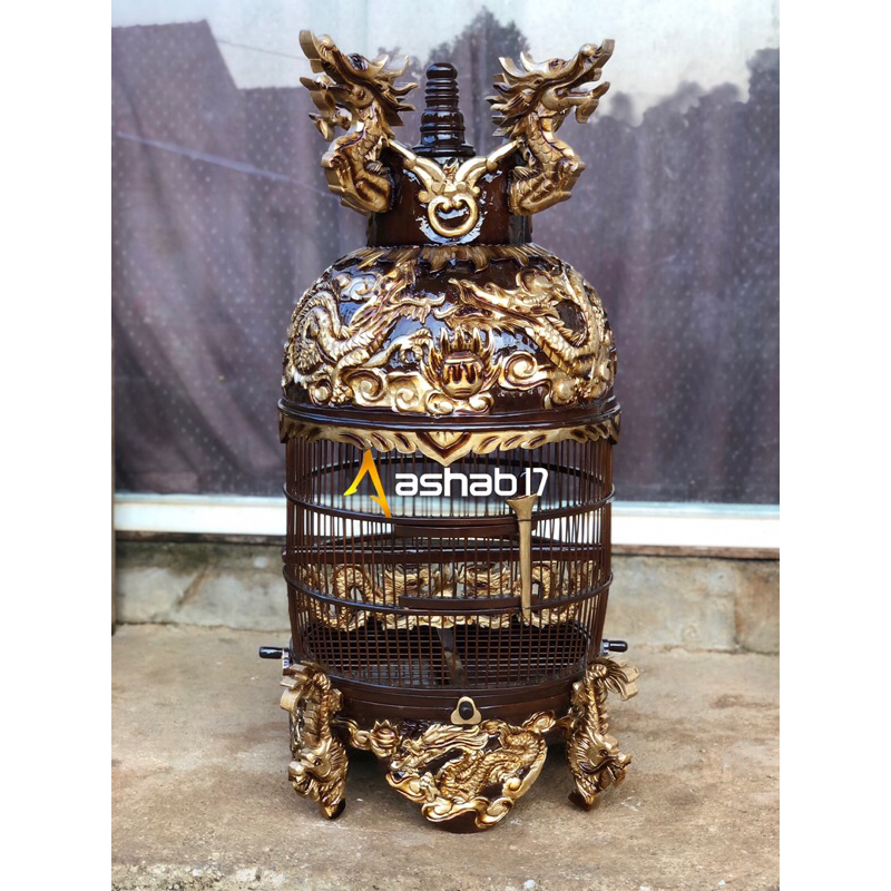 Sangkar Burung Perkutut Ukir Naga Full Kayu Jati