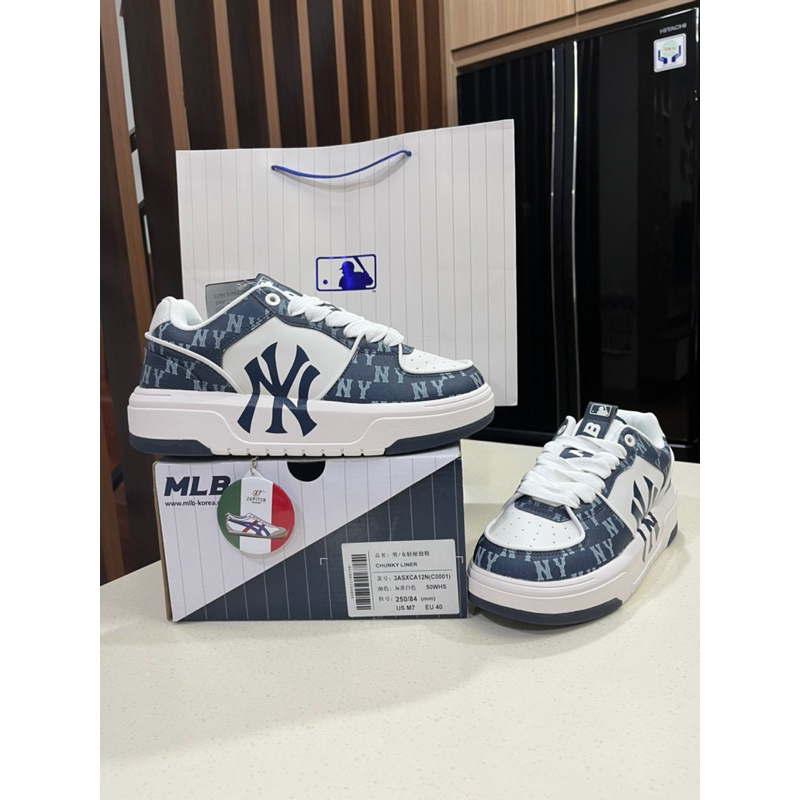 Sepatu MLB CHUNKY LINER DENIM MONOGRAM NAVY /JEANS