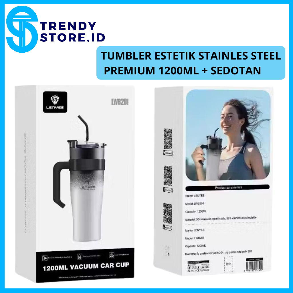 TUMBLER ESTETIK STAINLESS TAHAN PANAS 1.2 LITER TUMBLER GRIP PORTABLE BOTOL MINUM MOBIL BOTOL MINUM 