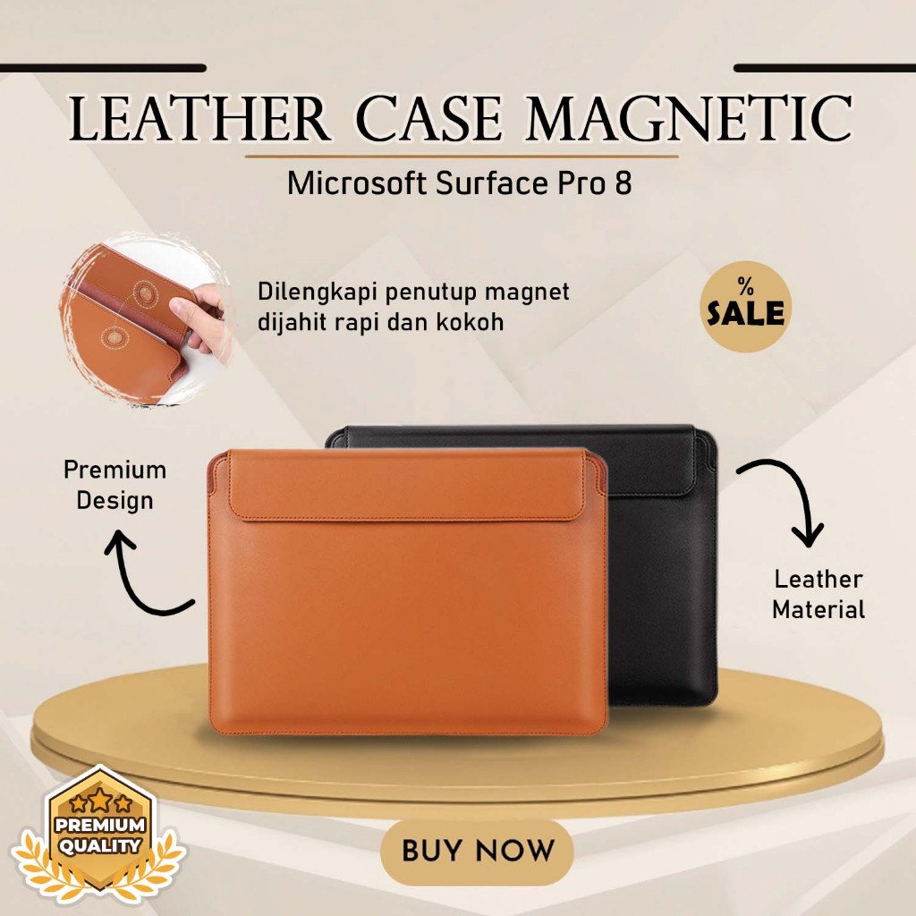 Tas Microsoft Surface Pro 8 Sleeve Bag Leather Case Penutup Magnetic Mousepad Waterproof Bahan Kulit