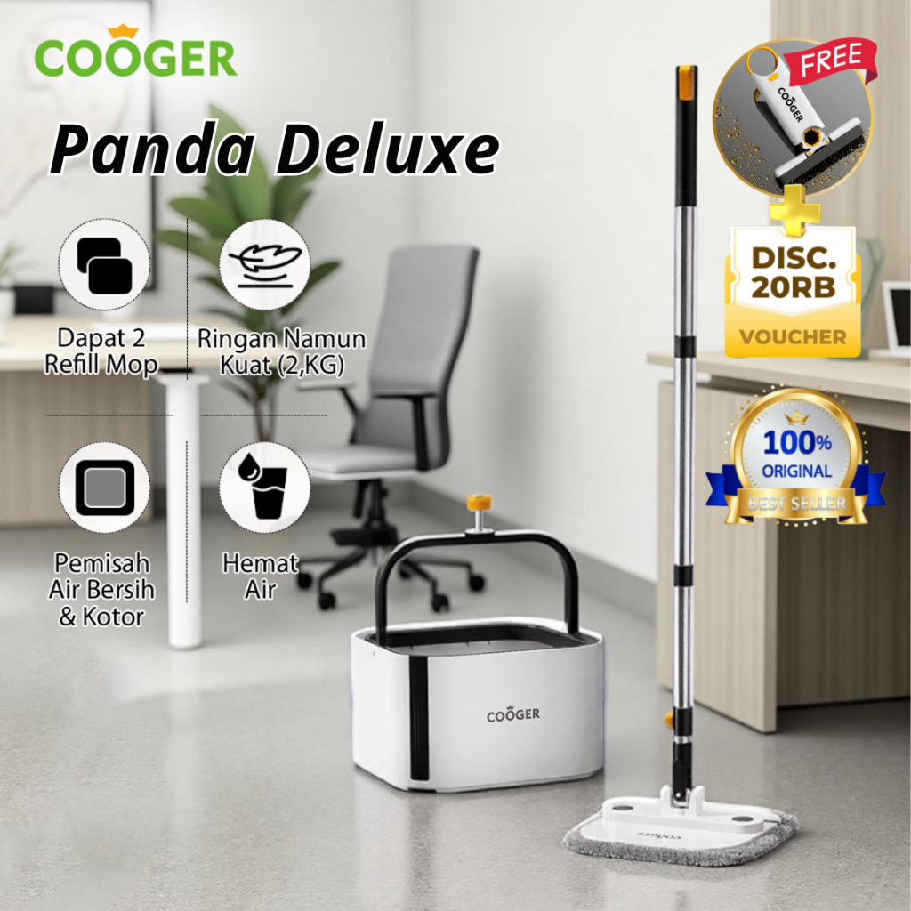 COOGER Alat Pel Lipat Modern 3Liter Panda Deluxe Mop Cocok Untuk Kantor Multifungsi Dengan Dual Tekn