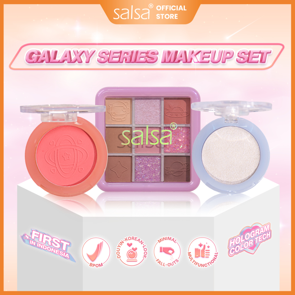 SALSA Galaxy Series Makeup Set - Eyeshadow Palette,Blush On dan Highlighter|Makeup Korea|Douyin|Makeup Pemula|Daily Makeup|Seserahan|Pesta|Lamaran|Awet Tahan Lama | Eyeshadows