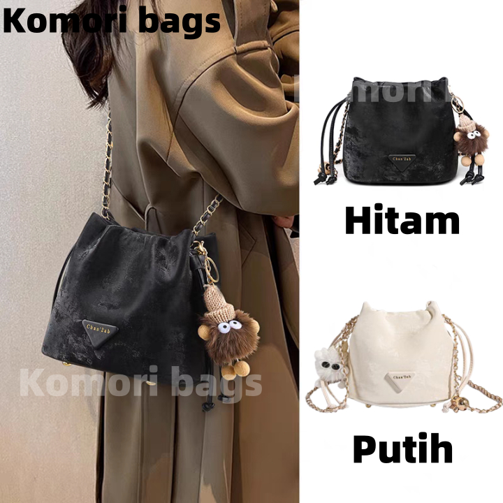 [Ready]Tas Selempang Wanita Kulit/Slingbag korean style free boneka/Komuter Bahu Mode Bersih Rantai 
