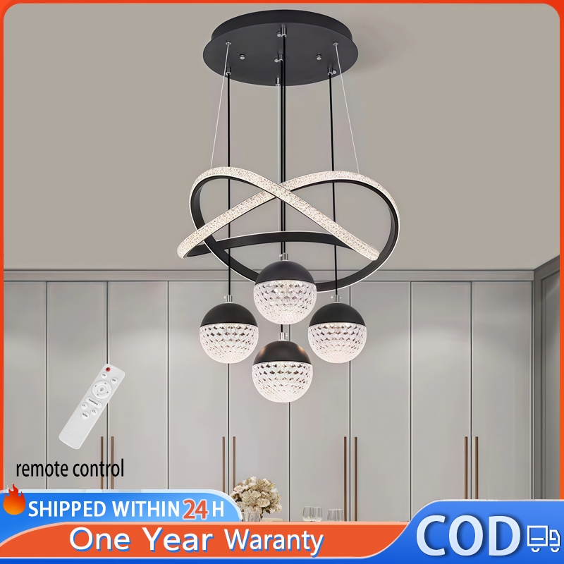 LED Lampu Gantung Remote gaya Eropa Proyeksi Tiga Warna Lampu Gantung Minimalis Kafe Ruang Tamu