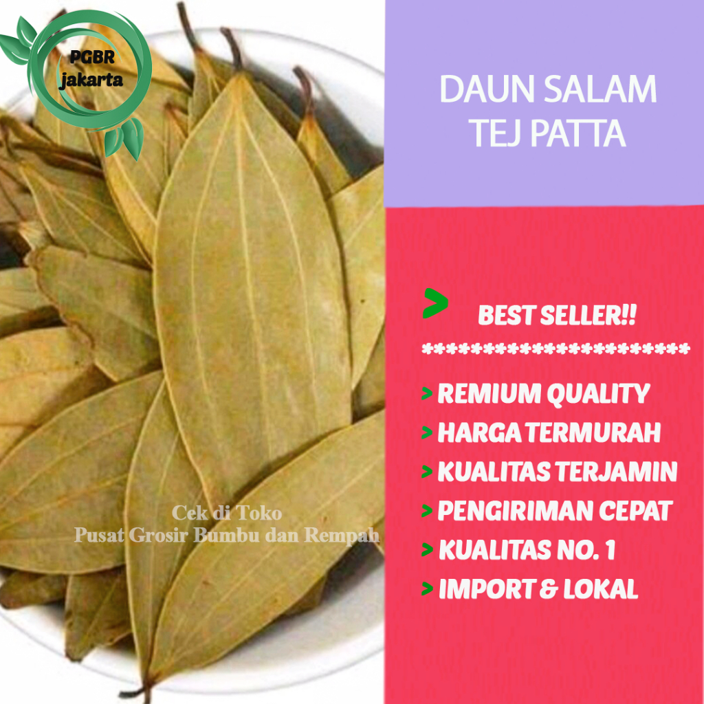 

Daun Tej Patta Asli 500 gr / Daun Salam India / Indian Arabic Bay Leaf 500 gr / Daun Salam India Organik