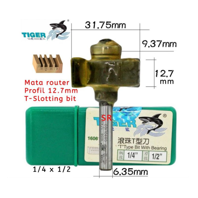 Mata Router/ Profil T Sloting Bit 12mm (1/4 × 1/2) TIGER