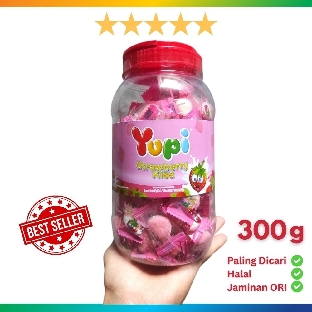 

[EXP 2026] Permen Yupi 1 Toples Strawberry Kiss TERLARIS Nett 300g Jajanan Lebaran READY