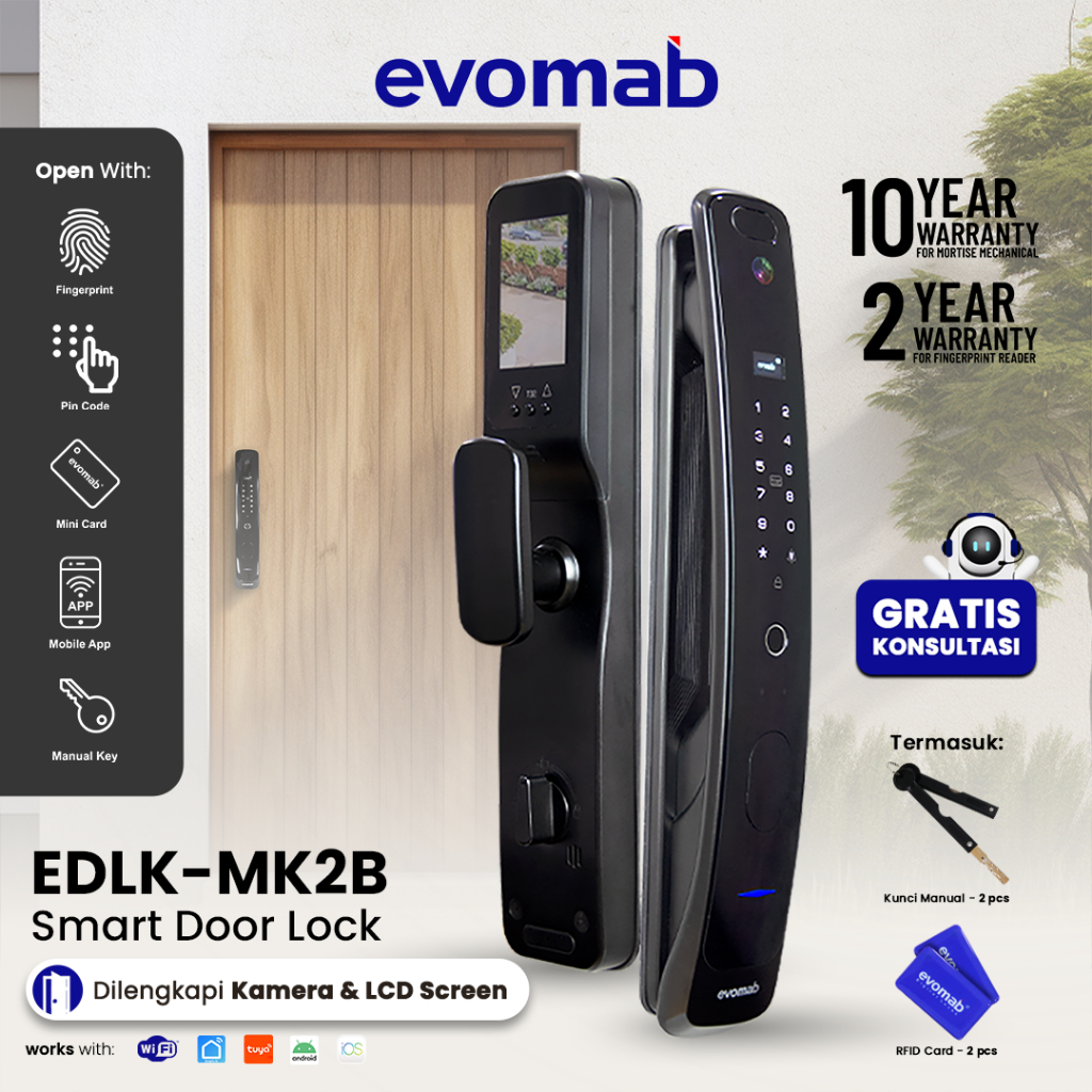 evomab Kunci Pintu Digital Smart Lock dengan Kamera EDLK-MK2B