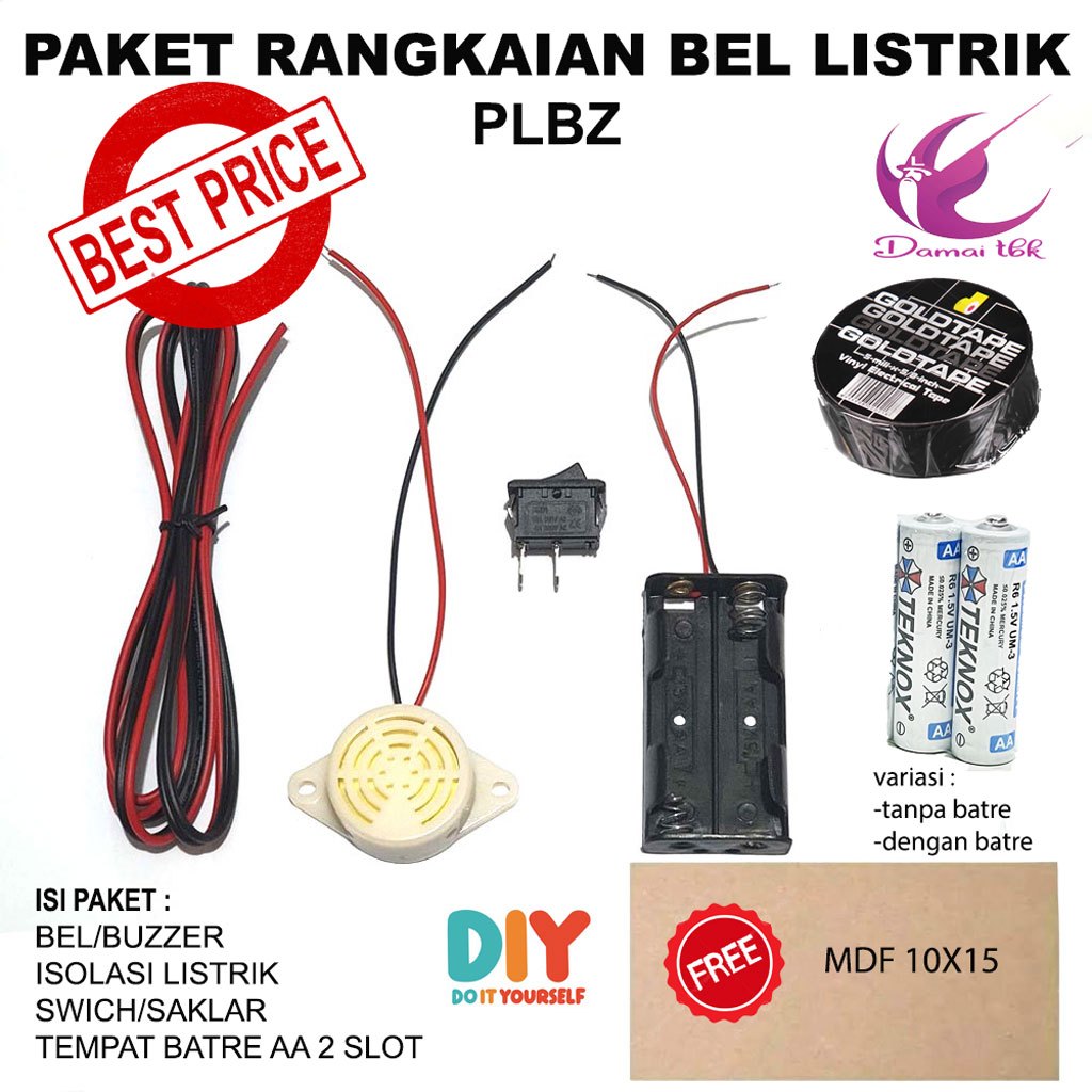 Paket Rangkaian Bel Listrik / Buzzer Sederhana PLBZ - Praktek Prakarya anak Sekolah