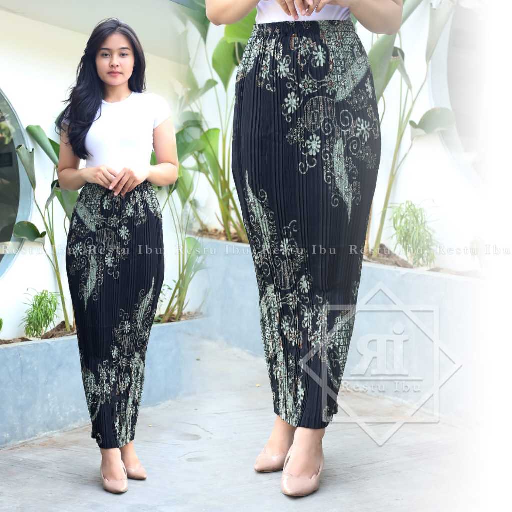Rok Batik Plisket Seruni Hijau / Bawahan Kebaya Modern PIlihan Motif