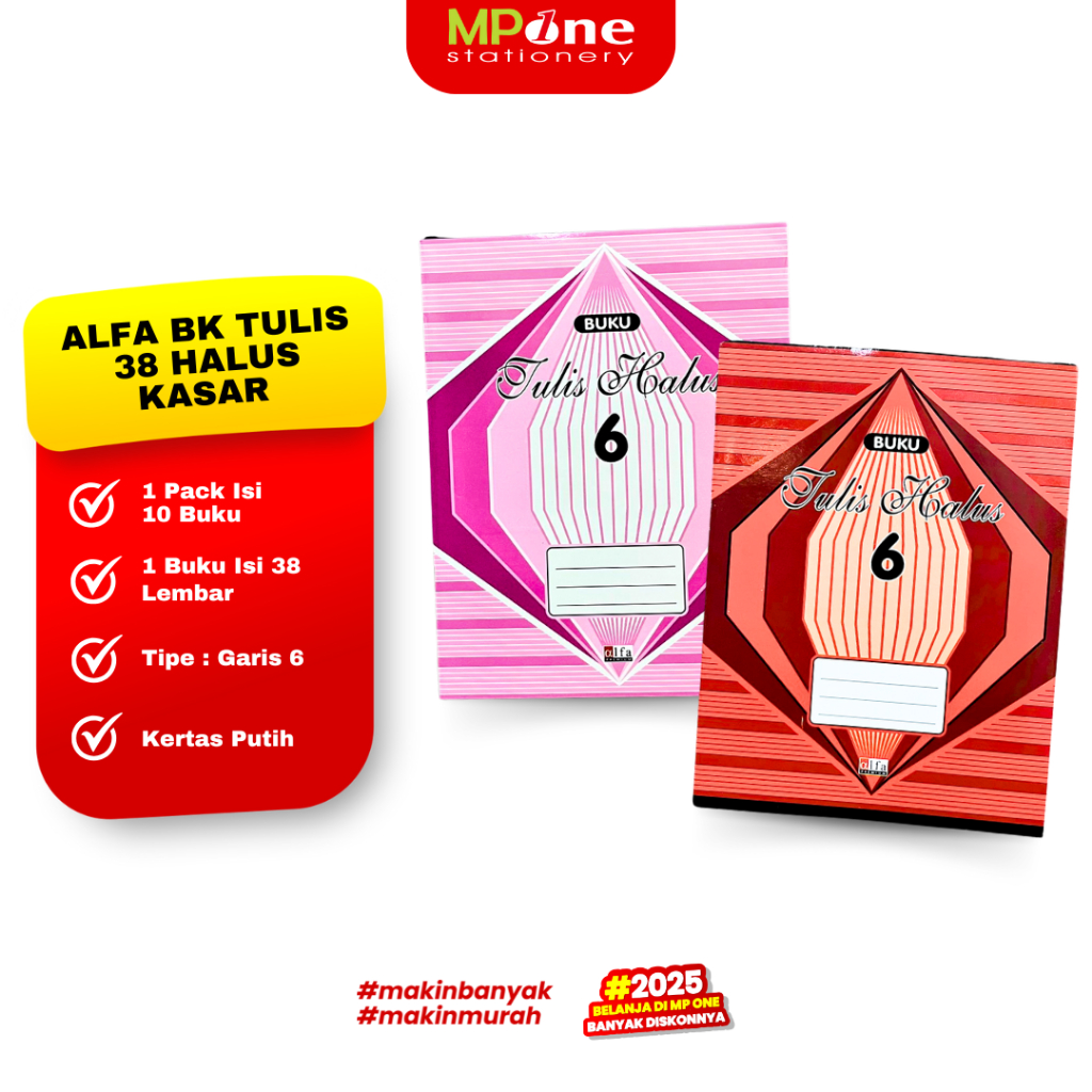 

(1 PACK) Alfa Buku Tulis Halus Kasar Garis 6 Isi 38 Lembar / Buku Tulis Alphabet/Tulisan Latin Halus Kasar ALFA