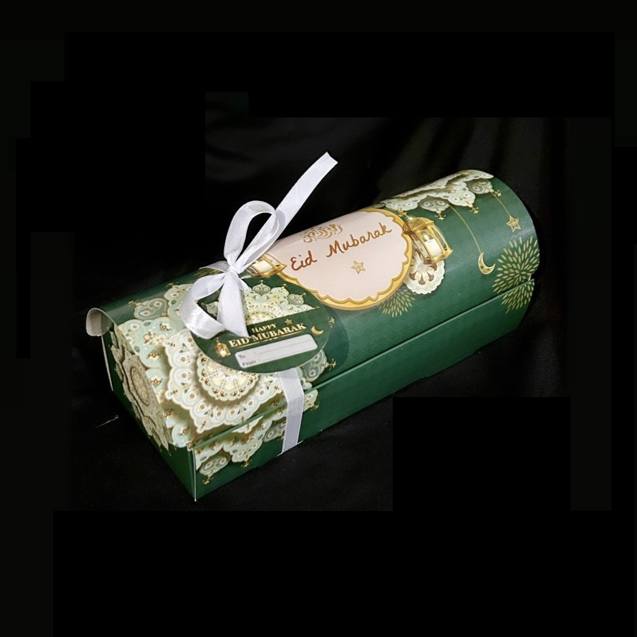 

( 5 pcs ) Box Roll Cake Lebaran Motif Hijau Tua Dus Bolu Gulung Idul Fitri Ukuran 25x10x9cm