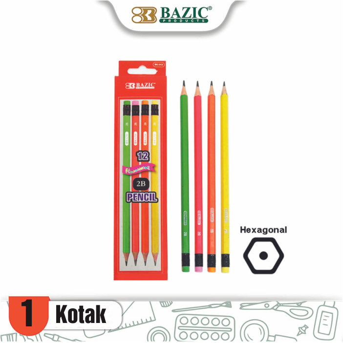 

[1 Ktk} Pensil 2B BAZIC BC-313 Fluorescent (12pc)