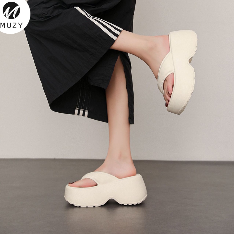 TERMURAH Muzy Sendal Jepit Wanita Sendal Wadges Wedges Wanita Sendal Hak Sendal Jepit Karet Tinggi