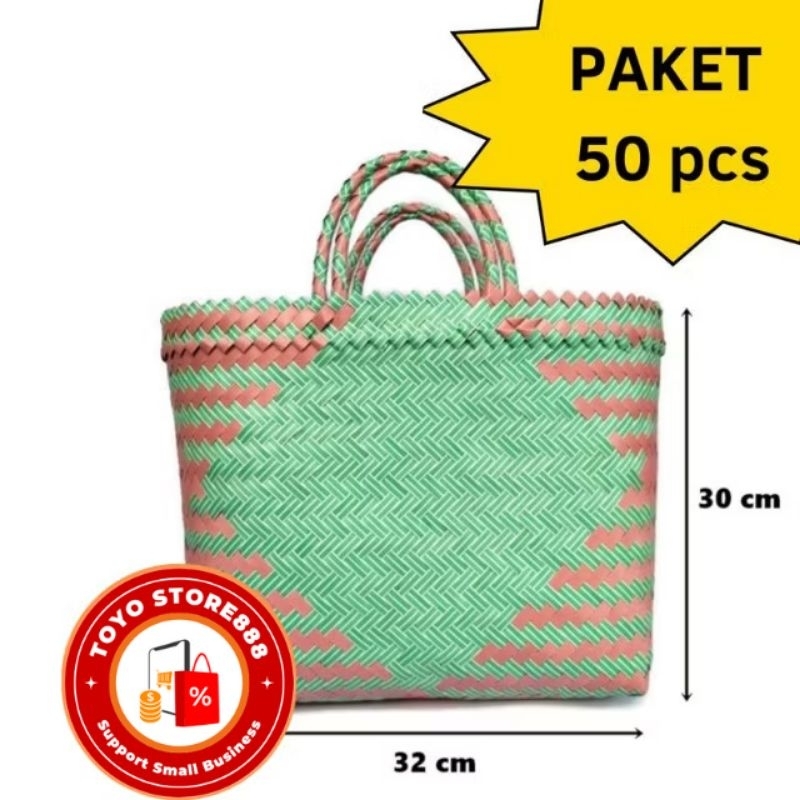 

PAKET 50 PCS !! Tas Anyaman Plastik LURIK SEDANG (M) Berkat Tahlilan Muat Kotak Nasi Snack Selamatan