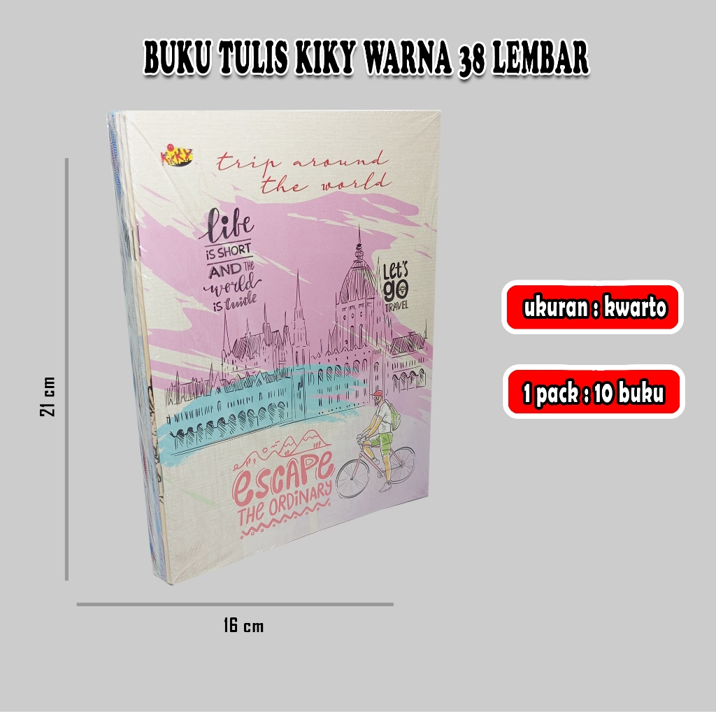 buku tulis kiky warna 38 lembar / 1 pack / 10 buku