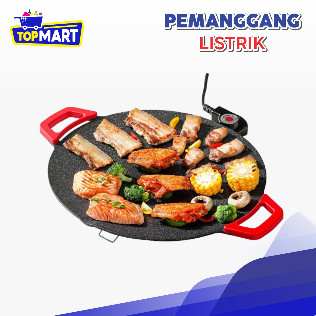 TOPMART - Alat Pemanggang Listrik Bulat BBQ Grill Pan 36 CM / Piring Pemanggang Serbaguna
