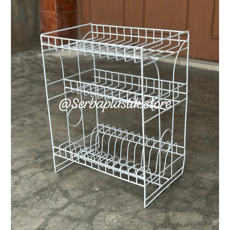rak piring kawat / rak piring susun 3 tingkat putih / kitchen set / tempat gelas
