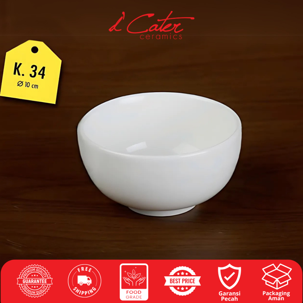 Mangkok Keramik K34 Diameter 10 cm Mangkok Kecil untuk Sop Dessert Snack Mangkok Keramik Putih Porse