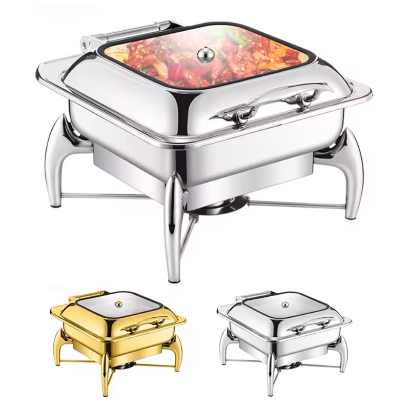Chafing dish kaca hydraulic segi kecil 6,8lt | Prasmanan segi kaca kecil 6,8 lt Geneva (spt Sunnex)