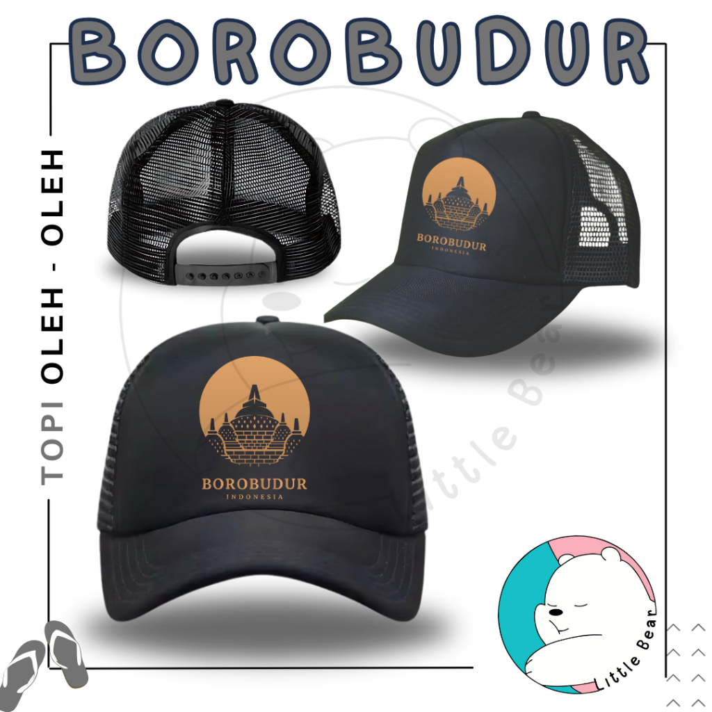Littlebear Topi Souvenir Borobudur - Topi Trucker Oleh Oleh Borobudur Motif 2