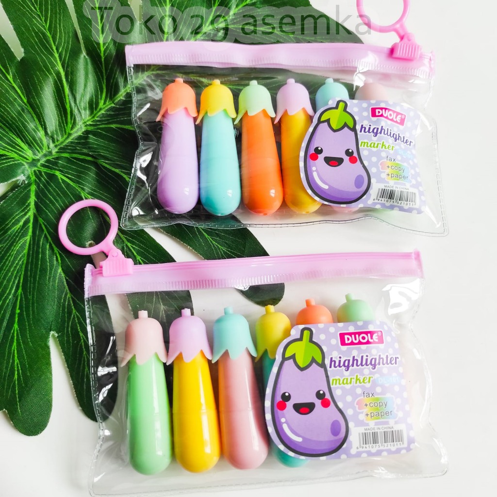 

HIGHLIGHTER BENTUK TERONG 1 BOX ISI 6 PCS ALAT TULIS UNIK SPIDOL WARNA WARNI PASTEL STABILO LUCU