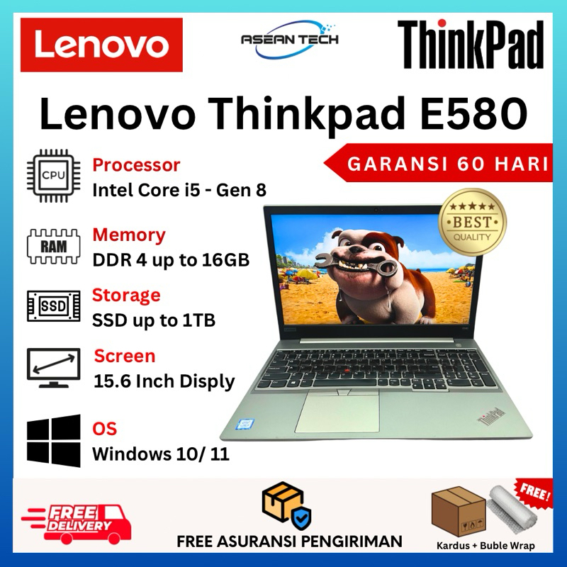 Lenovo Thinkpad 15” E580 Core i7/ i5 Gen 8 SSD 1TB FULL HD - Second Murah Bergaransi | Layar 15 Inch