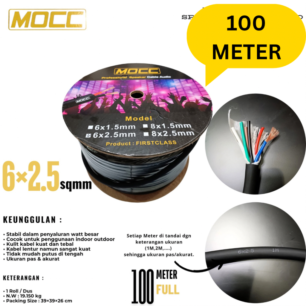 PER ROLL Kabel Speaker Audio MOCC 6 X 2.5 MM Tebal dan lentur original kabel audio 6 serabut 6x2.5