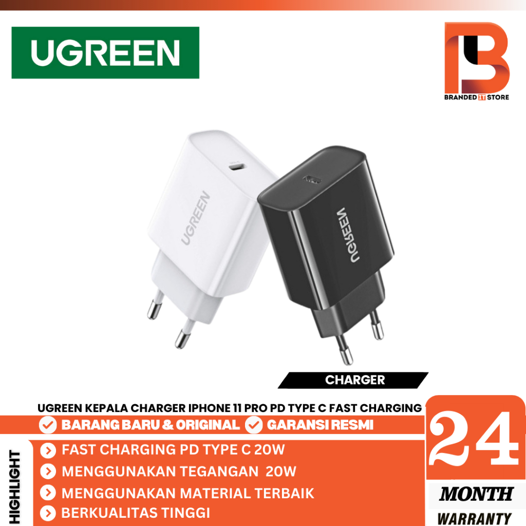 UGREEN KEPALA CHARGER IPHONE 11 PRO PD TYPE C FAST CHARGING 20W 60450