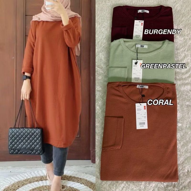 premium tunik premium /tunik kaos waffle / basic tunik / long tunik knit / waffle unqlo /fashon