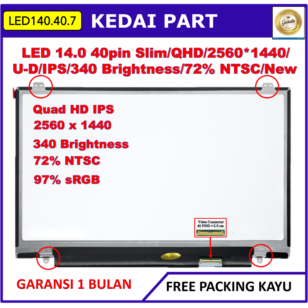 LED LCD Lenovo X1 Carbon Gen 2Rd 14.0 14 Inch 40 Pin 40pin Slim QHD Quad HD 2560*1440 IPS 340cd 72% 