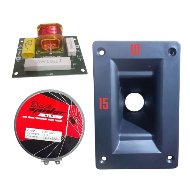 Paket Tweeter Black Spider D1 Plus Horn PVC 10X15 Dan Crossover Tweeter