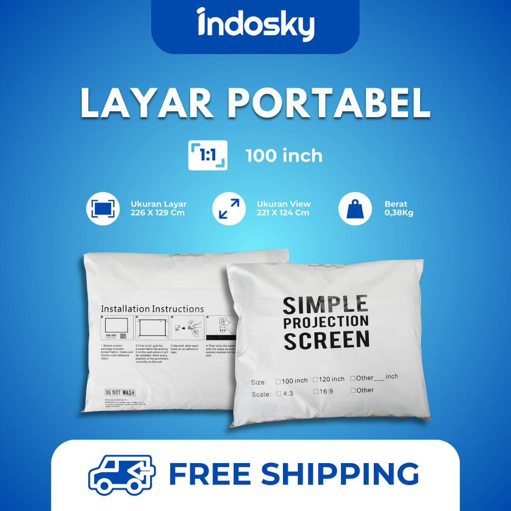 Layar Proyektor Portable 100 Inch | Simple Screen Projector | Projector Screen Portable Original