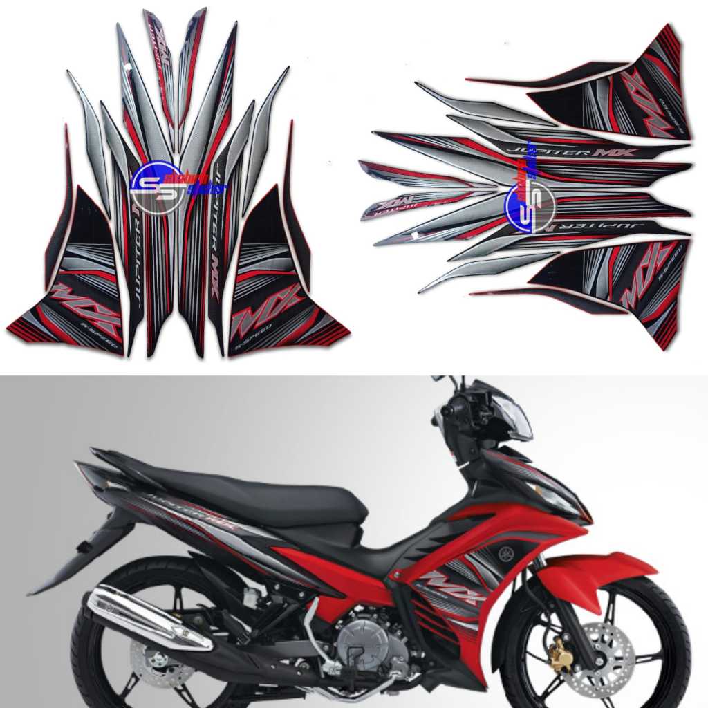 STIKER STRIPING LIS LES POLET BODY MOTOR YAMAHA JUPITER MX 135 2012 HITAM MERAH FULLSET