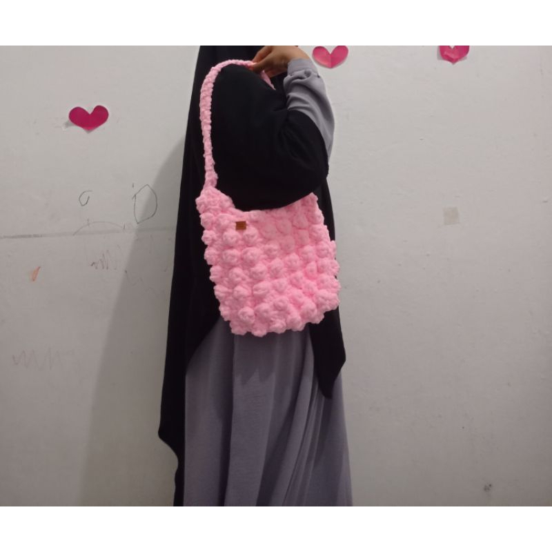 Popcorn Chenille Yarn Bag. Tas Handmade. Crochet Popcorn Bag Yarn