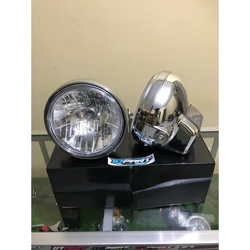 BATOK LAMPU NINJA SS CROM SET REFLEKTOR NINJA LAMPU DEPAN NINJA IMPORT UKURAN 7 INCH Dus hitam