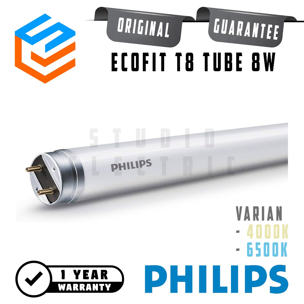 Philips Lampu TL LED Tube Ecofit 8 Watt 600mm T8 Neon Putih / Natural - 8W 8 W 8Watt