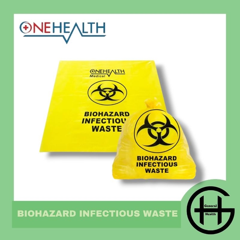 Kantong Plastik Limbah Infeksius Biohazard Kuning isi 50 Onehealth BIOHAZARD INFECTIOUS WASTE