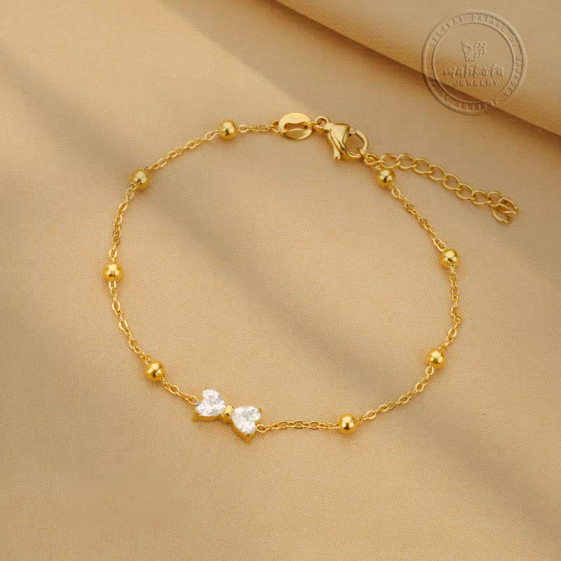 G158 Gelang Tangan Titanium Wanita Zircon Permata Pita Elegant Simple Cute Mini Emas Gold