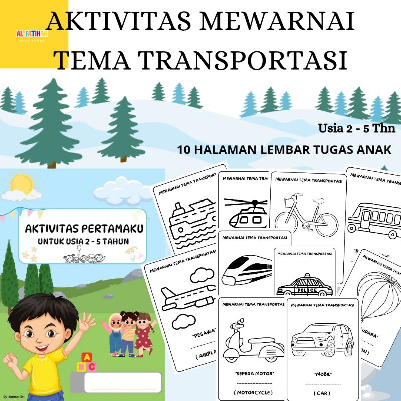 10 HALAMAN WORKSHEET MEWARNAI TEMA TRANSPORTASI LEMBAR TUGAS ANAK USIA 2 3 4 5 TAHUN