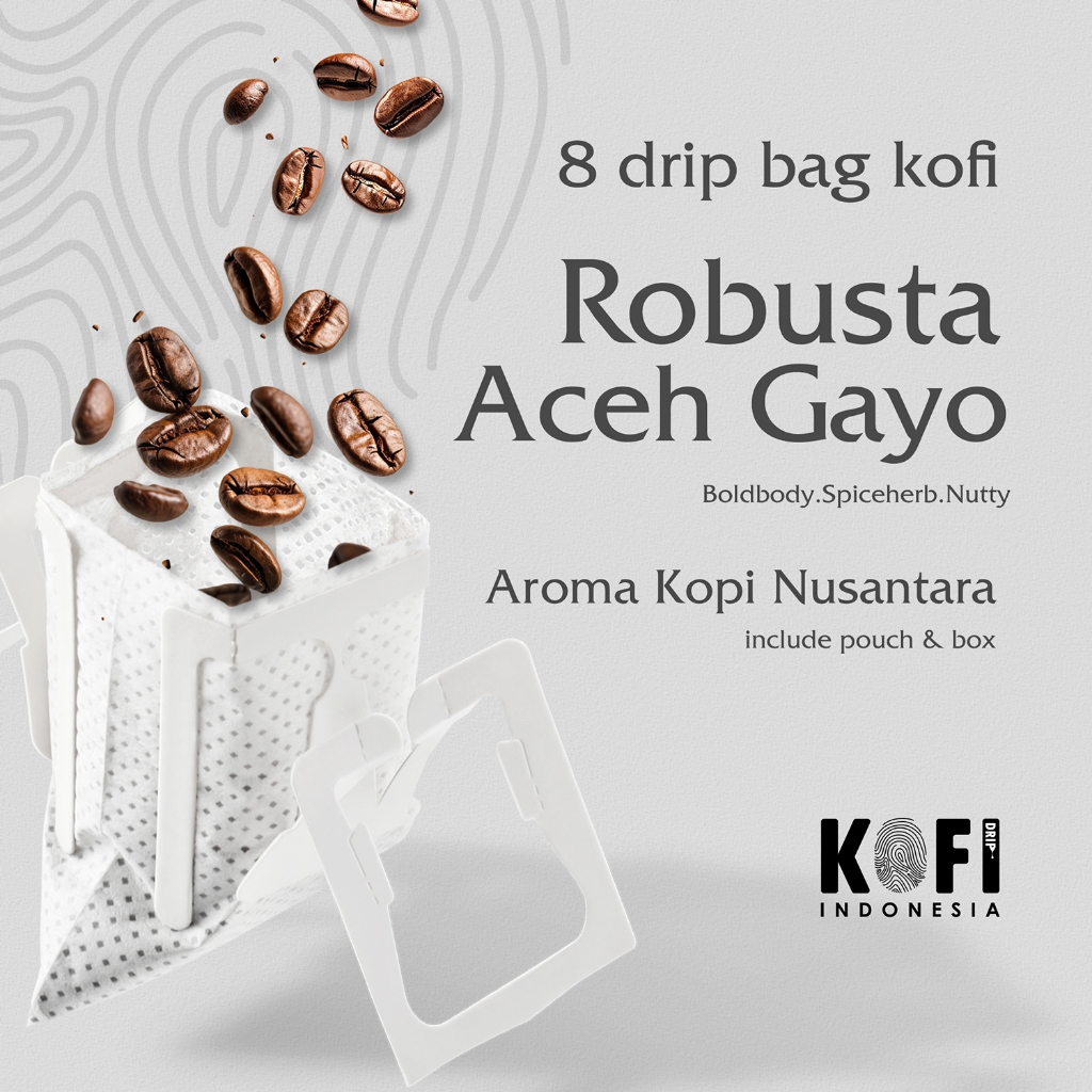 

Kopi Drip Bag Robusta Aceh Gayo isi 8 bag x 10gr, instan tanpa ampas, kopi murni robusta terbaik