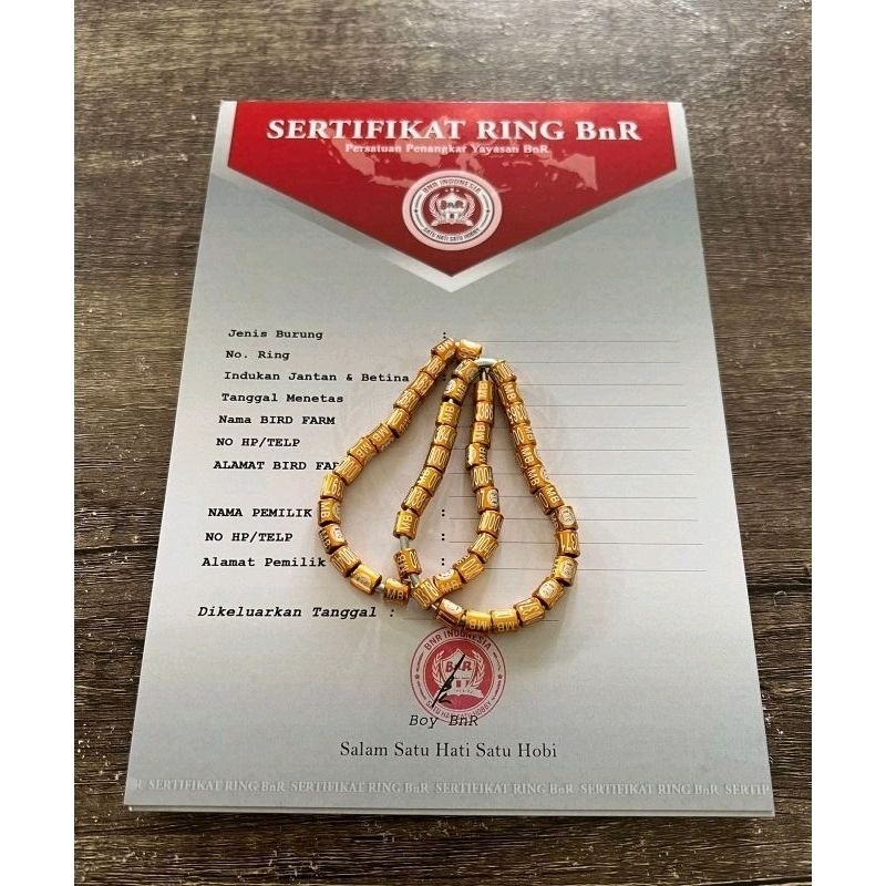 RING BNR+SERTIFIKAT ASLI DAN RESMI UNTUK MURAI BATU KHUSUS PETERNAK/PENGGUNA//AKSESORIS