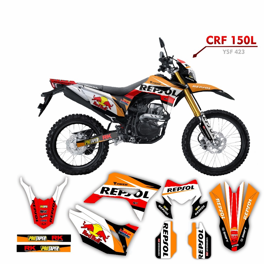 STIKER DECAL SUPERMOTO CRF 150L 073 YSF MOTIF REPSOL ORANGE
