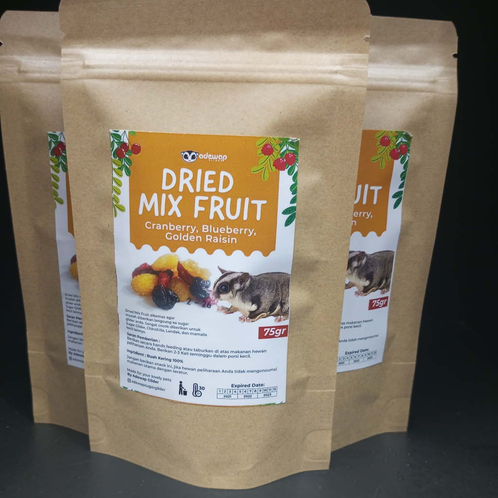 ADEWAP GLIDER Dried Mix Fruits Campuran 3 Buah Kering Cemilan Sugar Glider