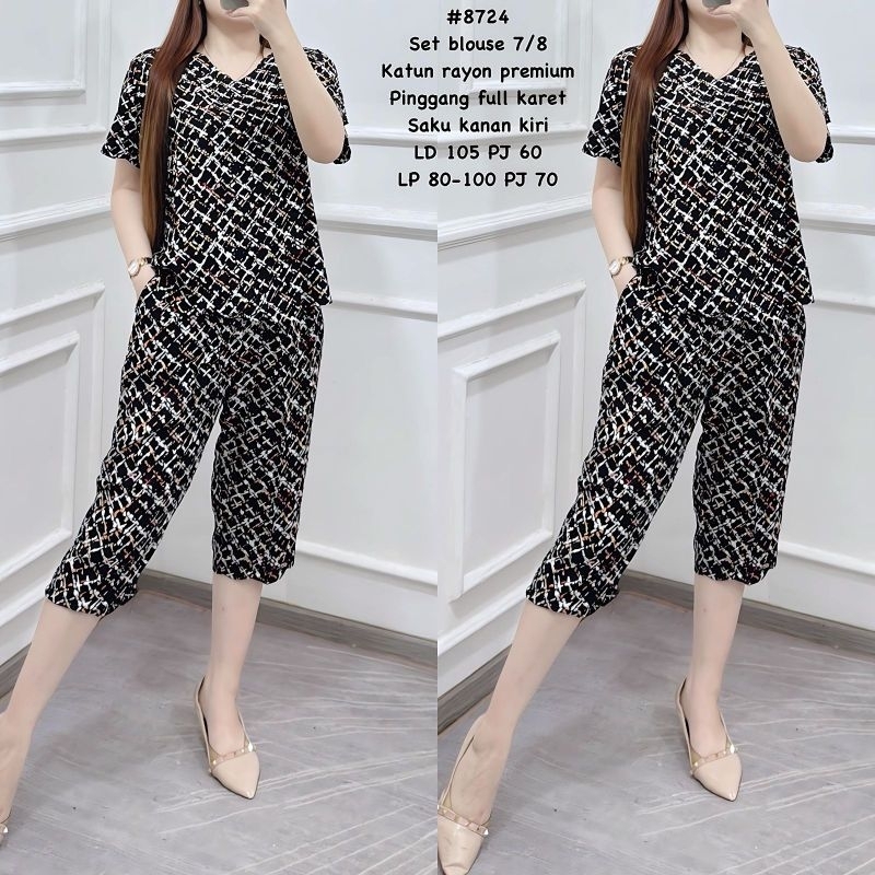 Stelan Set cp 7p8 katun rayon abstrak 8724
