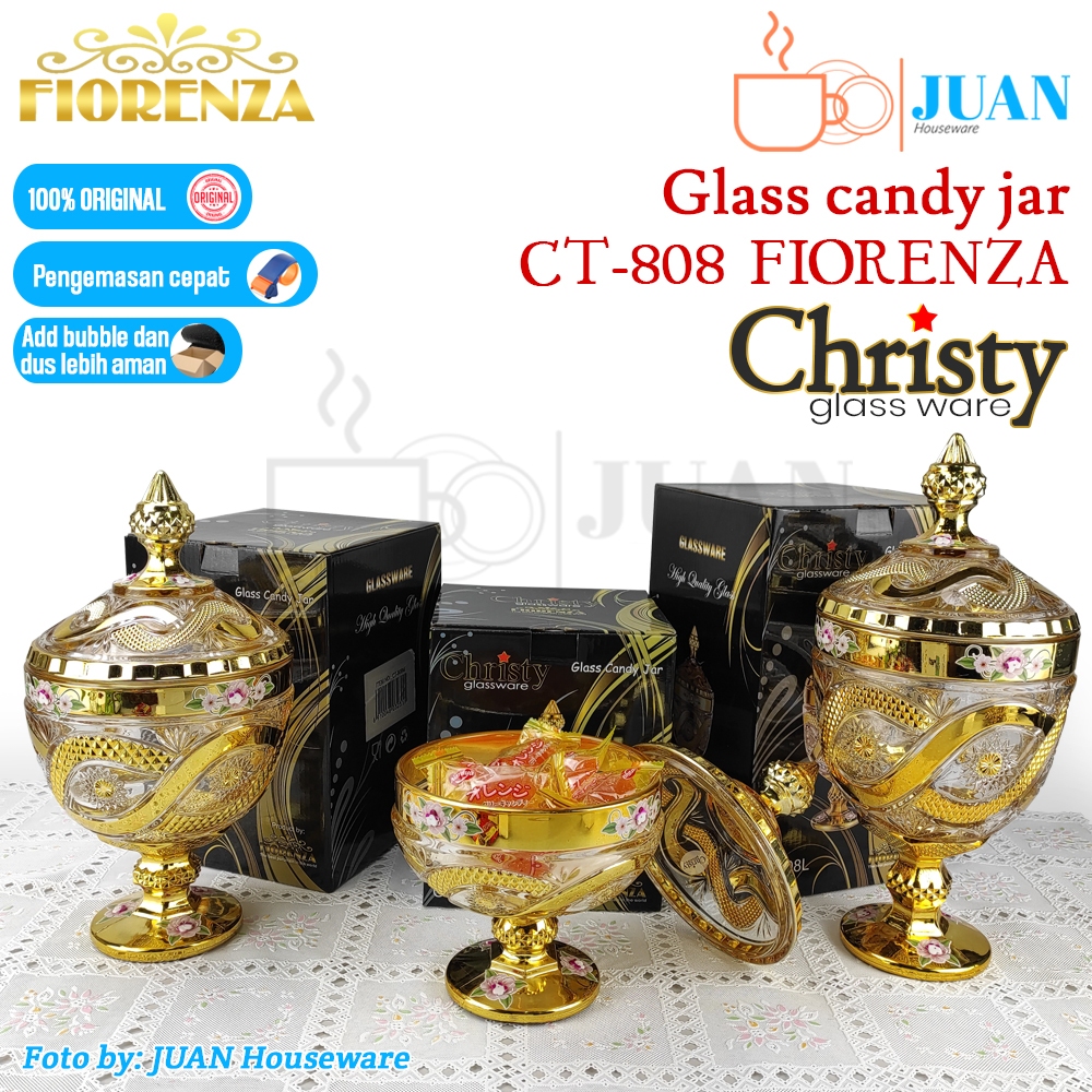 FIORENZA Toples Permen Set 3 Christy motif golden dragon / glass candy jar CT-808