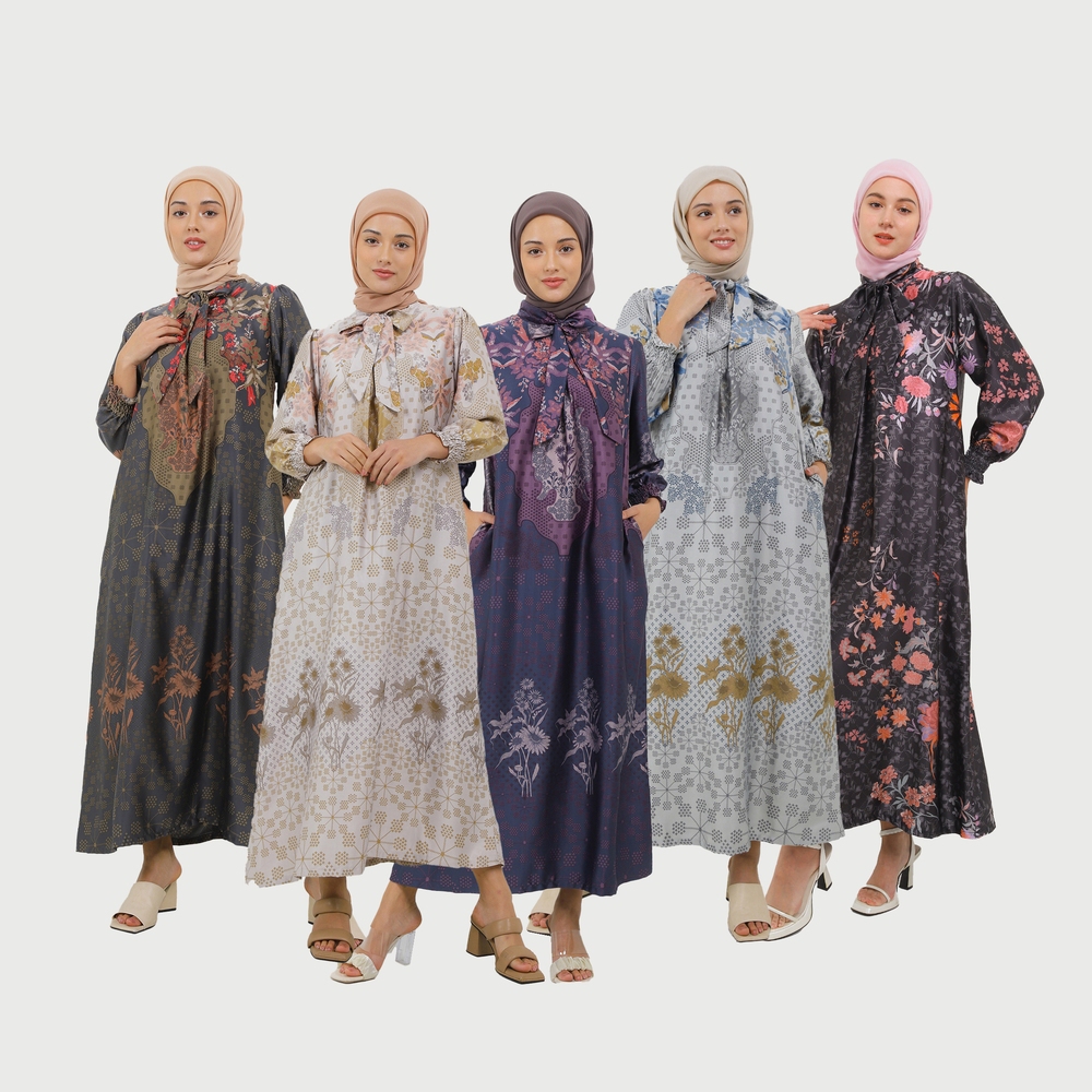 MFMW Alishbah Dress Gamis Satin  Motif Bunga